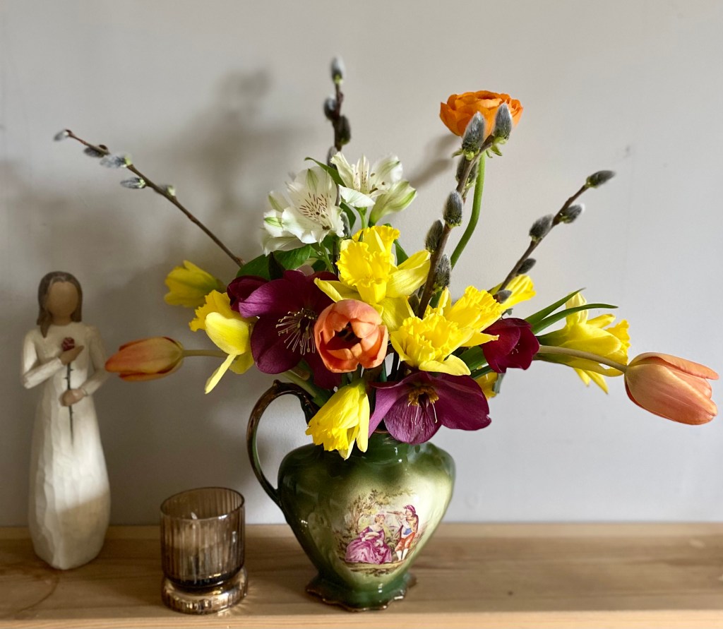 Seasonal, British grown cut flowers and pussy willow, Flowers at Friesland Farm.  
